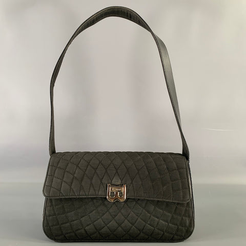 BALLY Black Silver Quilted Leather Fabric Shoulder Bag Handbag