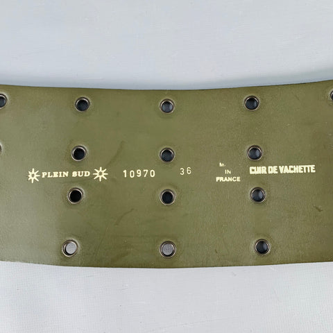 PLEIN SUD Green Brown Camouflage Leather Wide Belt