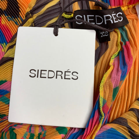 SIEDRES Size XS Agust Crinkled Multi Color Polyester Chiffon Pleated Elastic Waistband Casual Pants