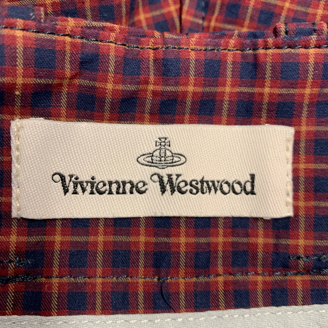 VIVIENNE WESTWOOD Size S Alien Burgundy Navy Checkered Cotton Button Fly Dress Pants
