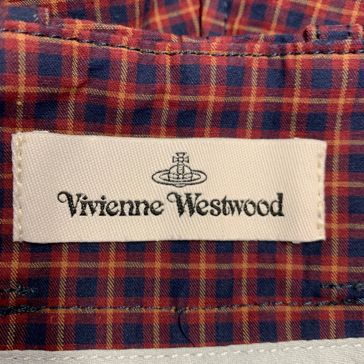 VIVIENNE WESTWOOD Size S Alien Burgundy Navy Checkered Cotton Button Fly Dress Pants
