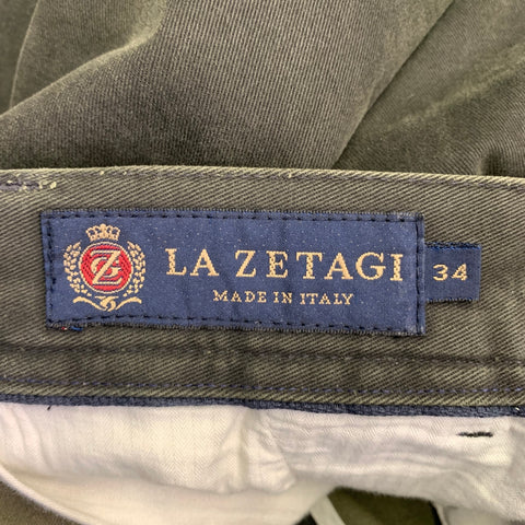 LA ZETAGI Size 34 Green Cotton Cuffed Casual Pants