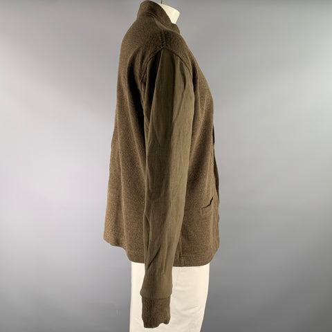 KESTIN Size L Green Olive Knitted Wool Blend Buttoned Cardigan