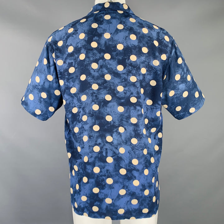 WILKE RODRIGUEZ Size M Blue White Polka Dot Rayon Camp Short Sleeve Shirt