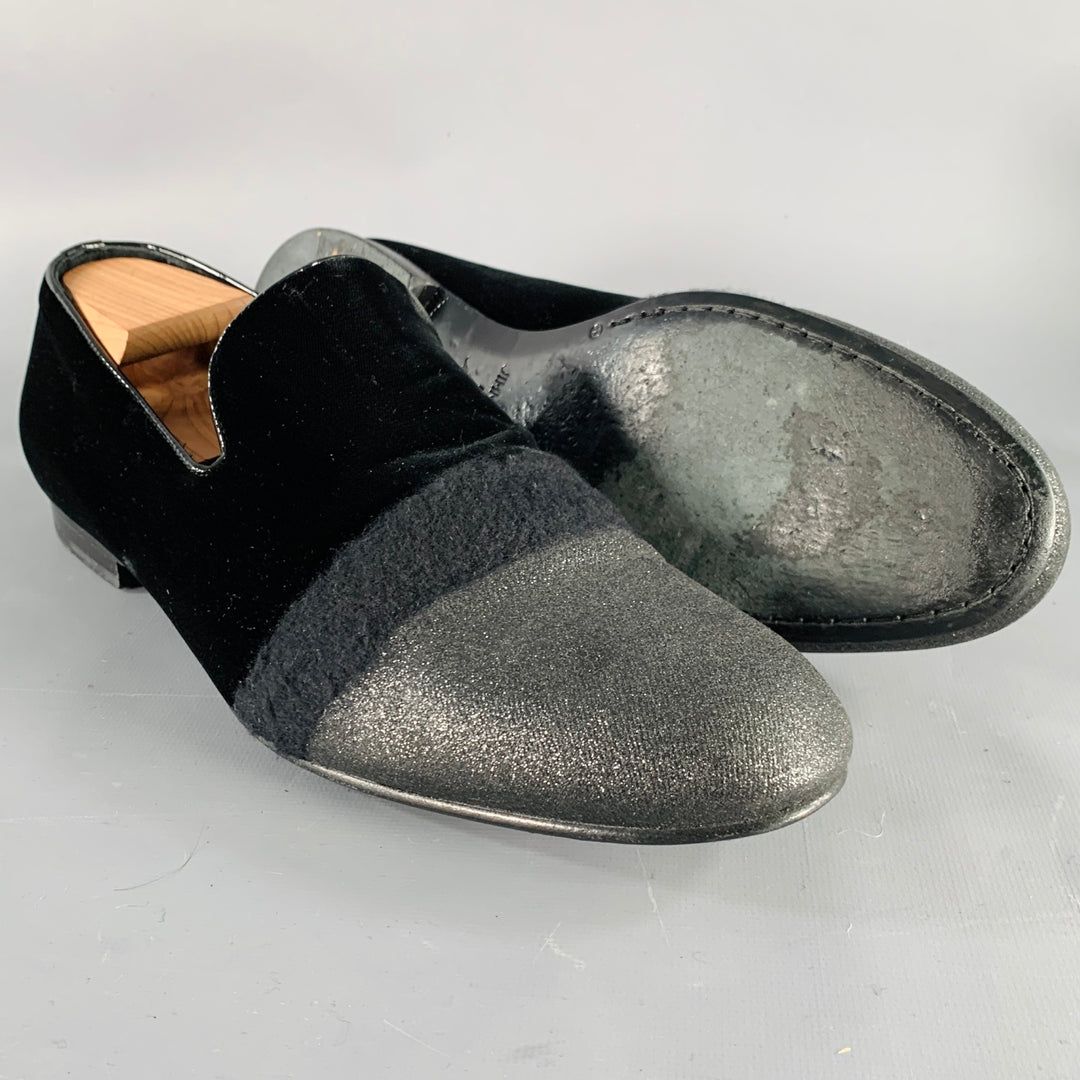 JIMMY CHOO Size 11.5 Black Grey Glitter Velvet Loafers