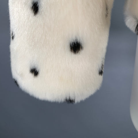 REBECCA TAYLOR Size S White Black Acrylic Dots Faux Fur Snaps Jacket