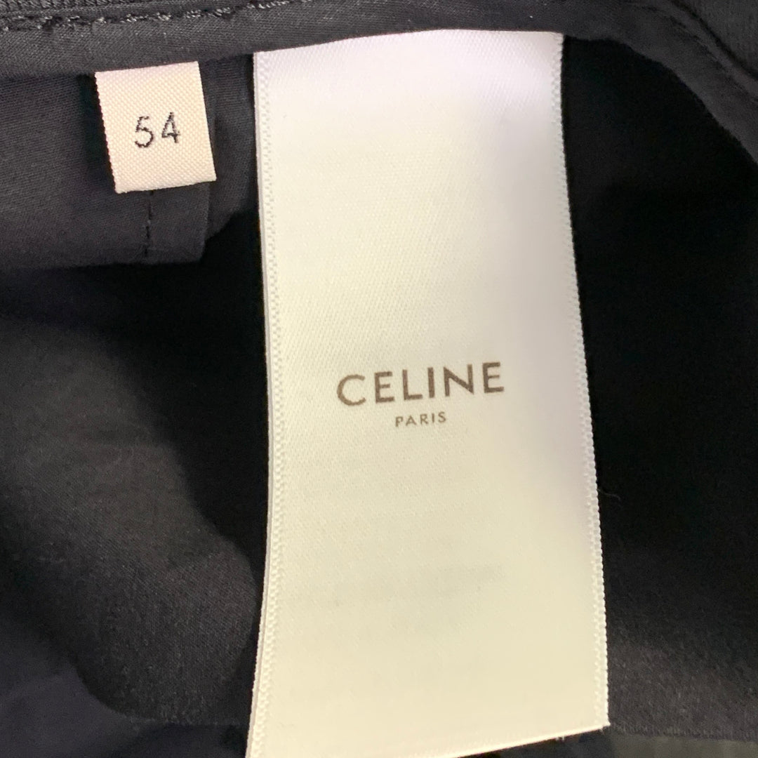 CELINE Size 44 Regular Grey Charcoal Stripe Wool Polyester Suit