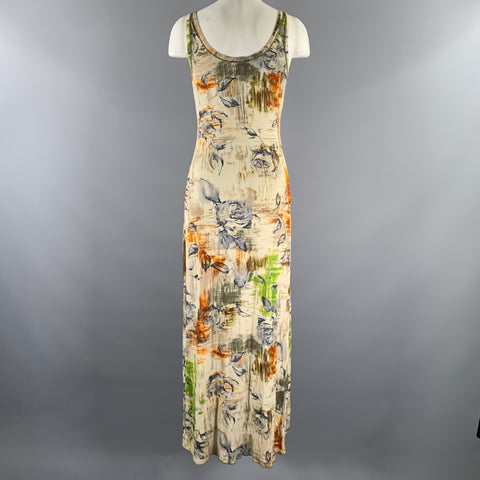 FUZZI Size S Tan Rust Viscose Blend Floral Maxi Long Dress