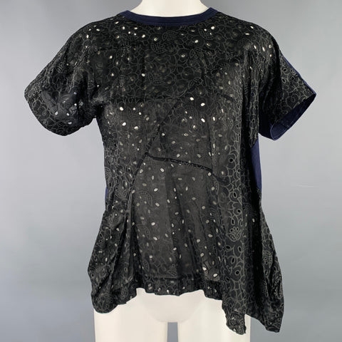 COMME des GARCONS Size M Black Grey Navy Cotton Cut Out Casual Top