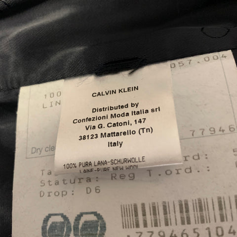 CALVIN KLEIN Size 44 Navy Wool Peak Lapel 3 Piece Tuxedo