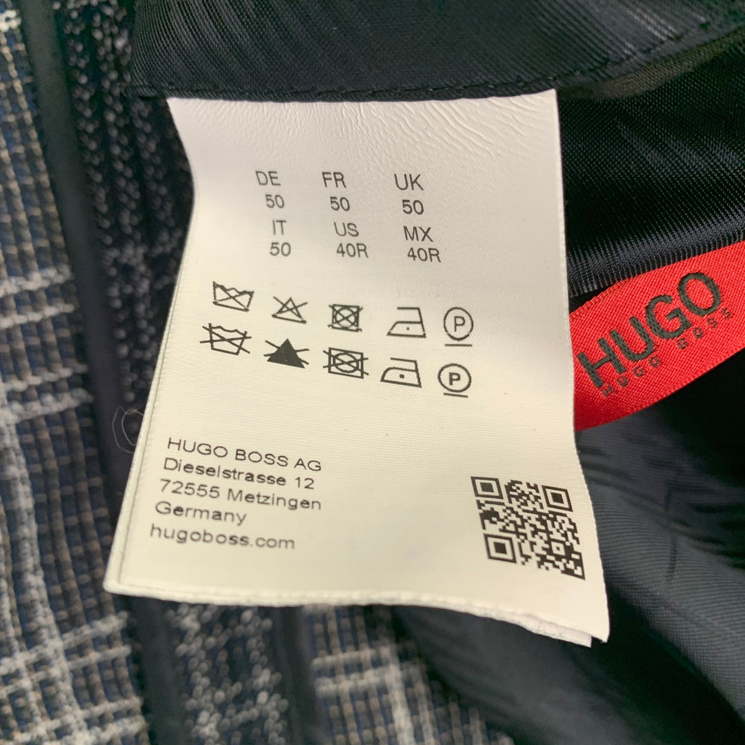 HUGO BOSS Size 40 Navy White Plaid Virgin Wool Blend Sport Coat