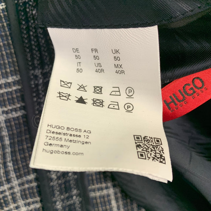 HUGO BOSS Size 40 Navy White Plaid Virgin Wool Blend Sport Coat