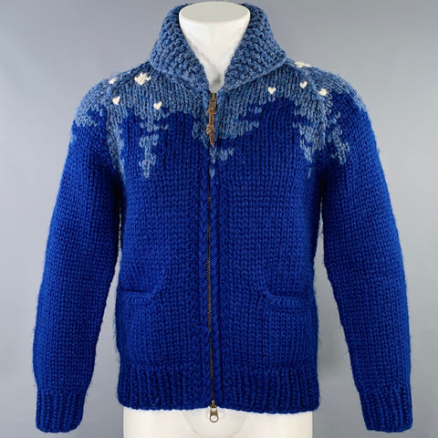GRANTED Size M Blue White Color Block Virgin Wool Zip Up Sweater