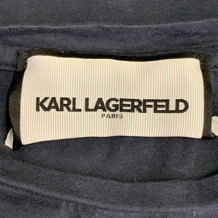 KARL LAGERFELD Size M Navy White Cotton Embroidered Logo Crew Neck T-Shirt