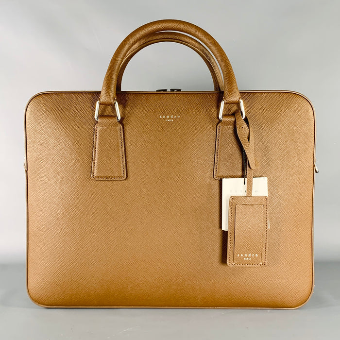 SANDRO -H19 Downtown Large- Brown Textured Leather Briefcase