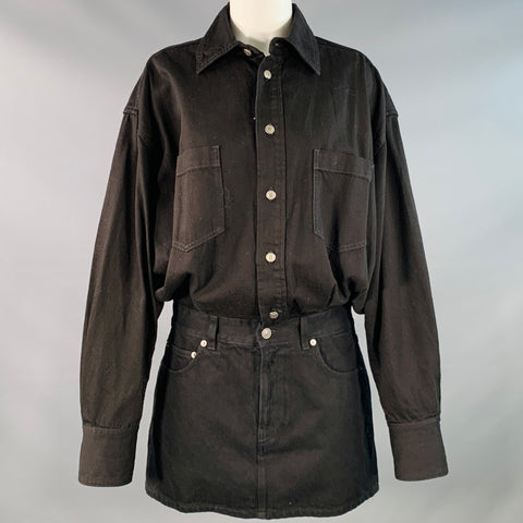 HAIKURE Size S Black Cotton Twill Long Sleeve Shirt Dress
