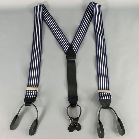 O'CONNELL'S Navy Grey White Stripe Canvas Suspenders