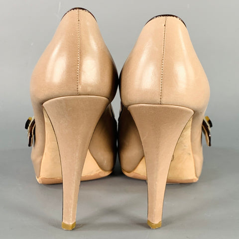 OSCAR DE LA RENTA Size 6 Beige Brown Contrast Trim Mary Jane Platform Pumps
