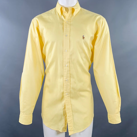 RALPH LAUREN Taille M Chemise à Manches Longues en Coton Jaune à Col Boutonné