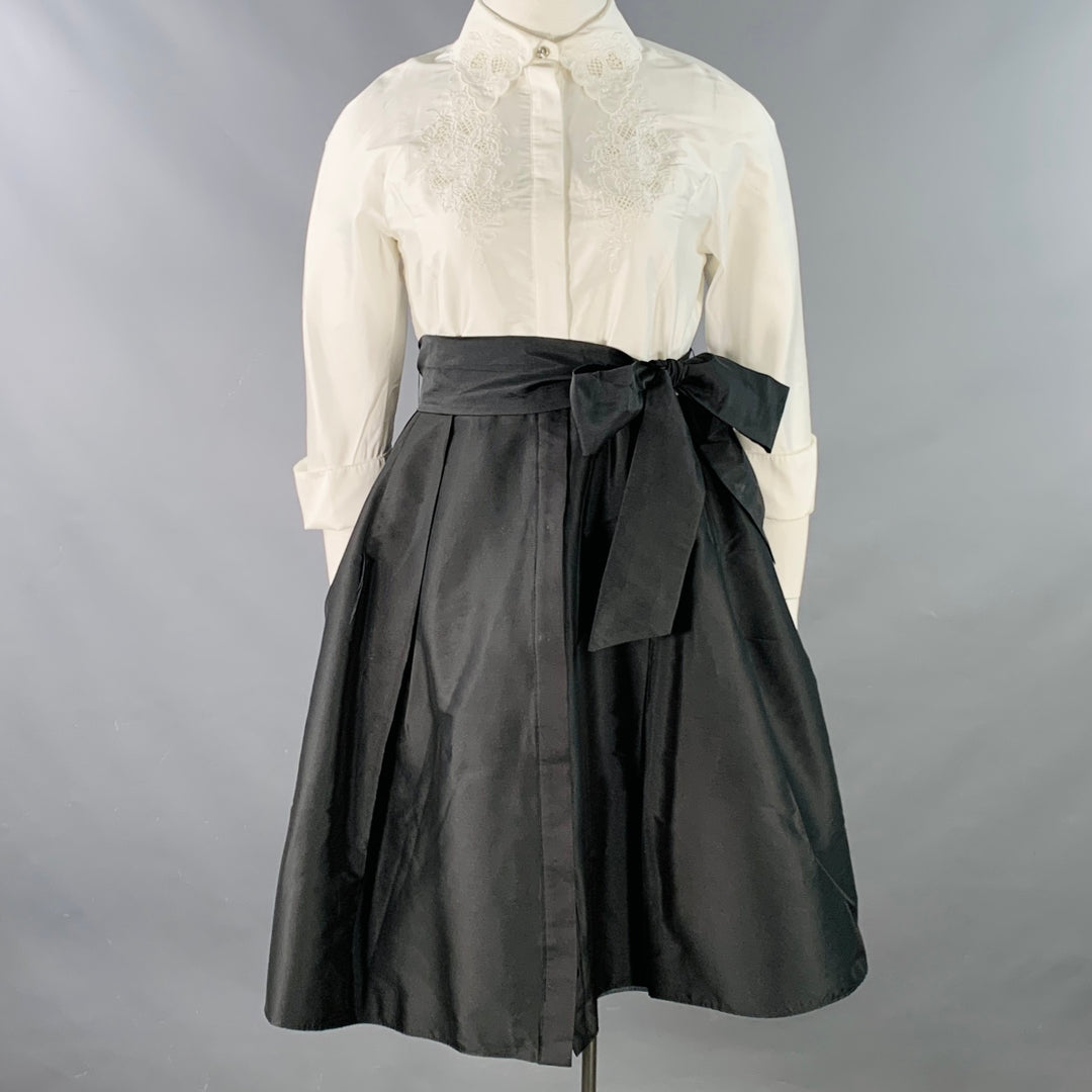 TERI JON Size 10 White Black Taffeta Lace Two Tone Belted Shirt Dress Sui Generis Designer Consignment TERI JON Size 10 White Black Taffeta Lace Two Tone Belted Shirt Dress Sui Generis Designer Consignment