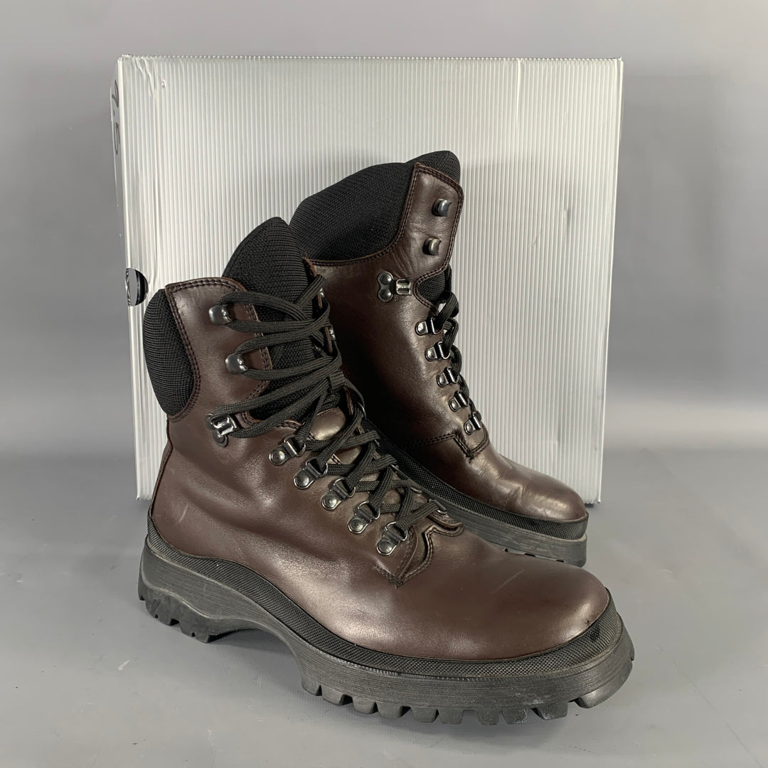 PRADA Size 10.5 Brown Black Leather Ankle Boots