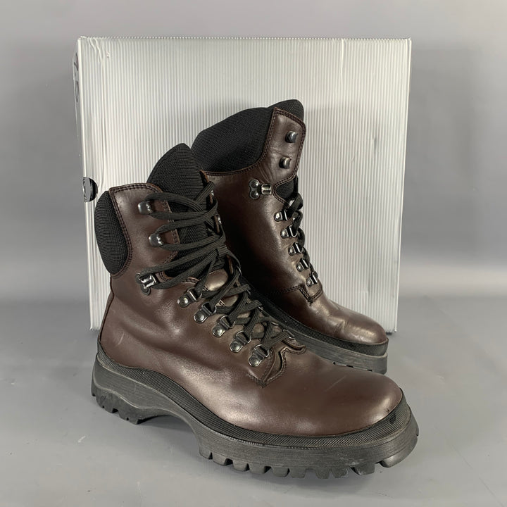 PRADA Size 10.5 Brown Black Leather Ankle Boots