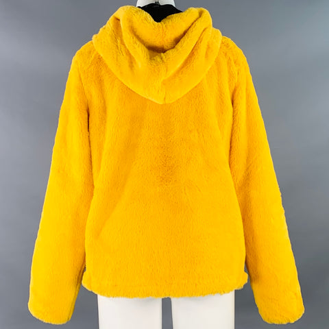 JOYRICH Size M Yellow Polyester Textured Faux Fur Hooded Jacket