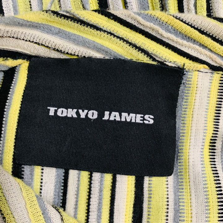 TOKYO JAMES Size M Yellow Black Stripe Mixed Fabrics Long Sleeve Pullover