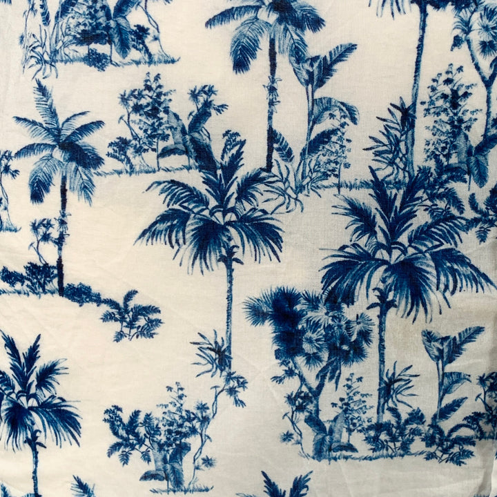 PARKE & RONEN Size XL White Blue Palms Cotton Point Collar Short Sleeve Shirt