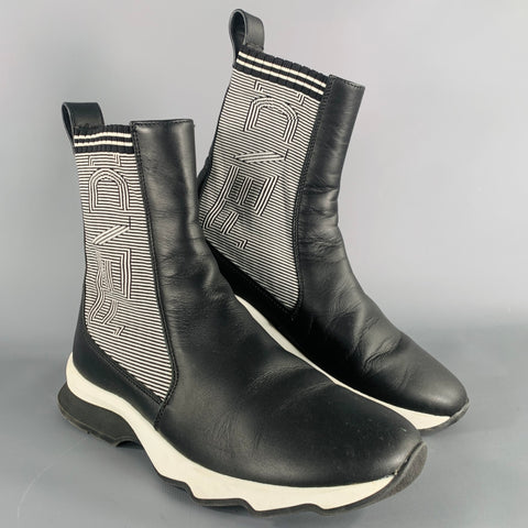 FENDI Size 6 Black White Leather Knit Sock Boots