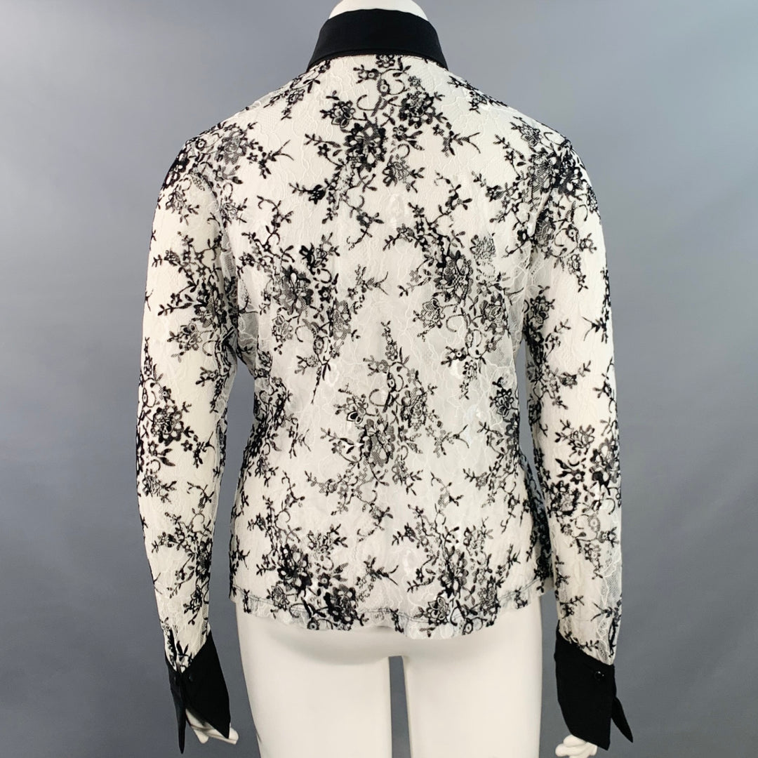 ANNE FONTAINE Size XL Solly White Black Polyamide Lace Burnout Contrast Trim Blouse