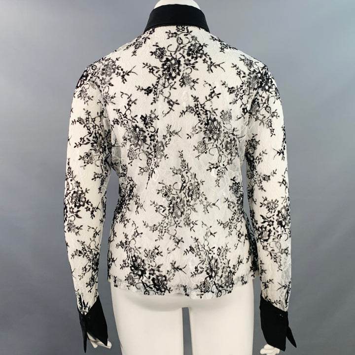ANNE FONTAINE Size XL Solly White Black Polyamide Lace Burnout Contrast Trim Blouse