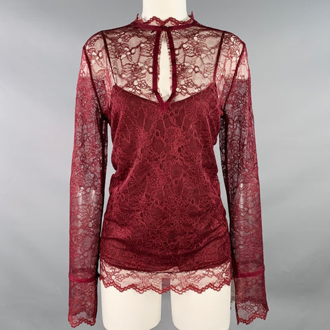 THEORY Size M Burgundy Polyamide Lace Long Sleeve Blouse