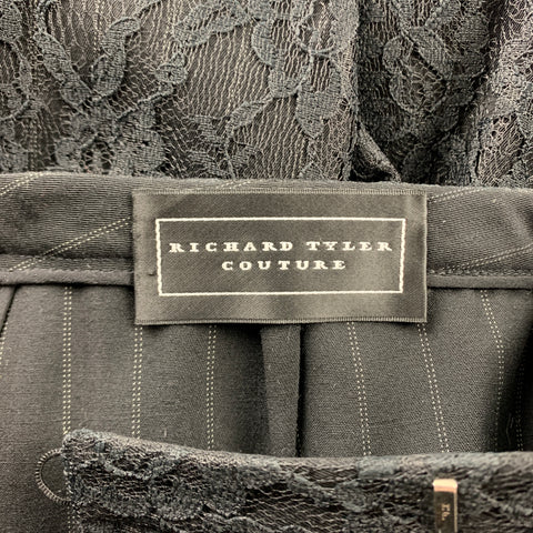RICHARD TYLER Pantalon de soirée en laine mélangée noire, taille 10, orné de dentelle
