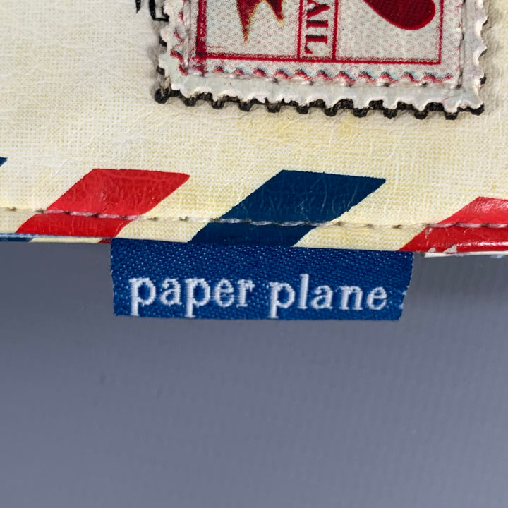 PAPER PLANE Cream Red & Blue Aplique Leather Envelope Leather Goods