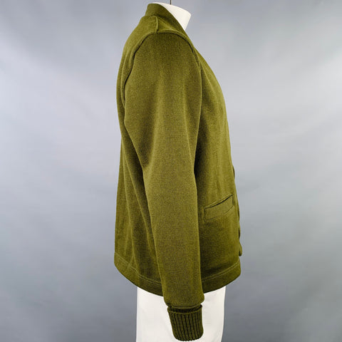 DEHEN 1920 Size XL Green Knit Wool Two Pockets Cardigan