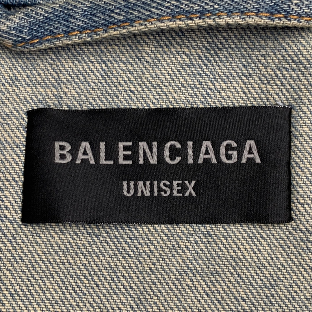 BALENCIAGA Size S Blue Monogram Denim Trucker Jacket