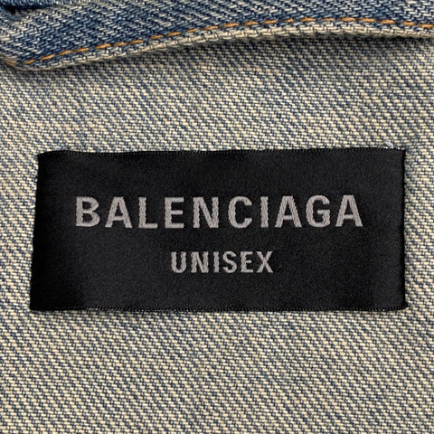 BALENCIAGA Size S Blue Monogram Denim Trucker Jacket