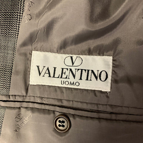 VALENTINO Size 38 Grey Black Glen Check Virgin Wool Peak Lapel Sport Coat