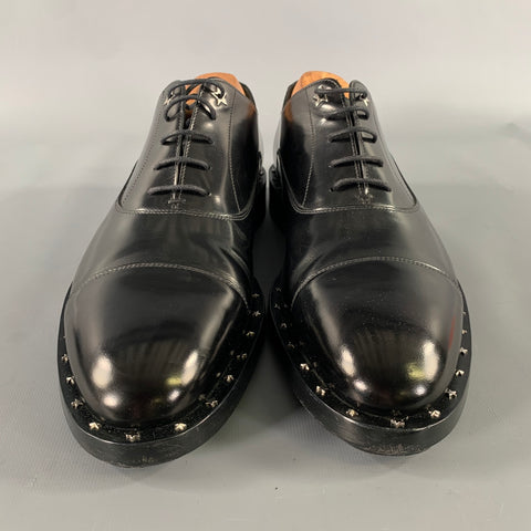 JIMMY CHOO Size 8 Black Studded Leather Cap Toe Lace Up Shoes