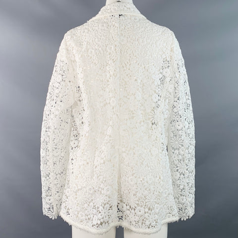 WEILL PARIS Size M White Polyester Lace Notch Lapel Jacket Blazer