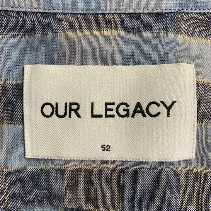 OUR LEGACY Size L Blue Grey Plaid Cotton Button Up Long Sleeve Shirt