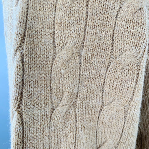 BROOKS BROTHERS Size L Camel Cable Knit Wool Crew Neck Sweater