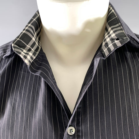 BURBERRY LONDON Size S Black White Pinstripe Cotton Button Up Long Sleeve Shirt