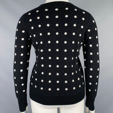 EQUIPMENT Size L Black White Wool Blend Polka Dot Crew Neck Pullover