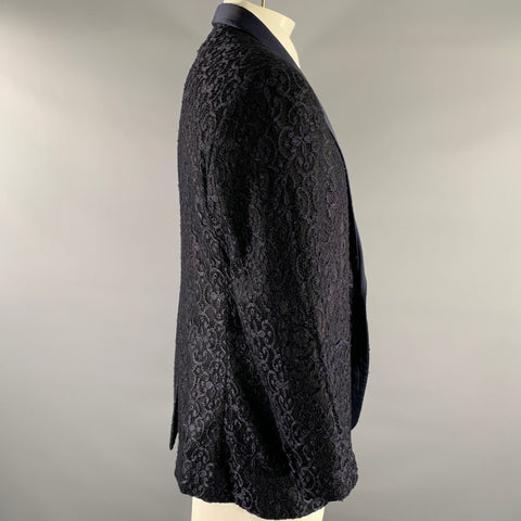 RON TOMSON Size 52 Navy Lace Viscose Blend Tuxedo Sport Coat