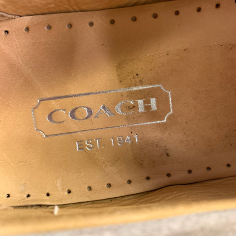 COACH Size 9 Beige Cream Stripe Suede Contrast Stitch Loafers