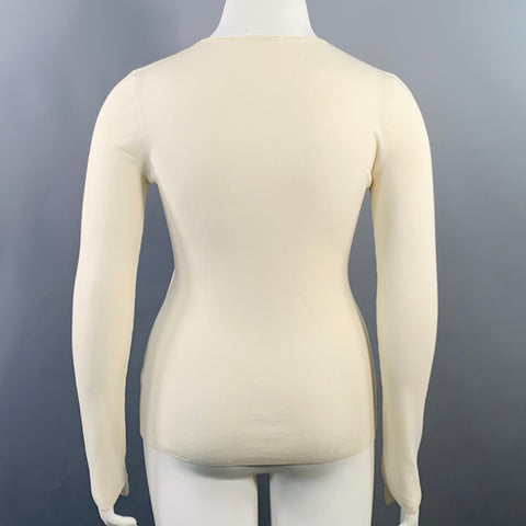 THE ROW Size L Cream Merino Wool Cashmere Crew Neck Pullover