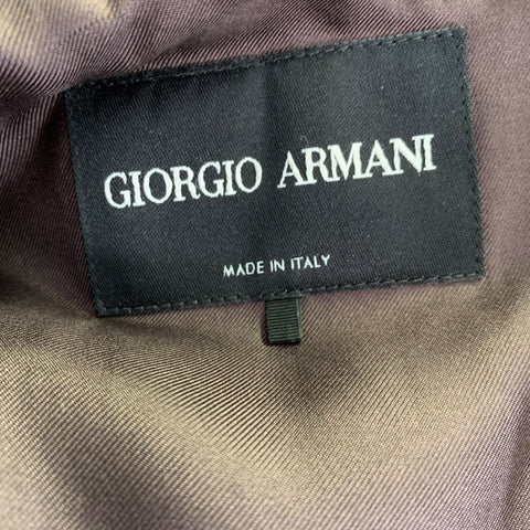 GIORGIO ARMANI Size 6 Brown Cream Alpaca Plaid Leather Trim Jacket