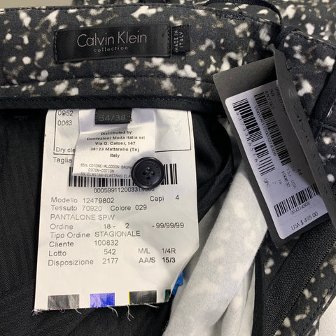 CALVIN KLEIN COLLECTION Size 36 Black White Print Cotton Blend Dress Pants
